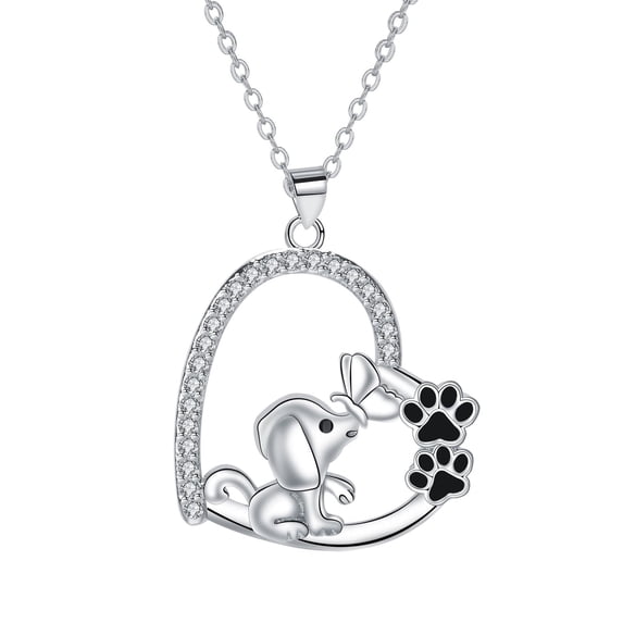 Rynsito Dog Necklace for Women, Sterling Silver Dog Love Heart Paw Puppy Necklace, Valentine Jewelry Gifts