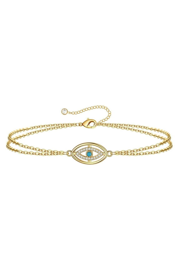 Evil Eye Bracelet for Women, 14K Gold Plated Turkish Evil Eye Chain Bracelets for Women, 6+2"