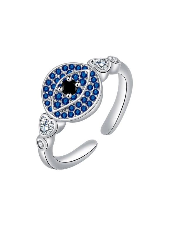 Evil Eye Ring for Women Open Size Ring Sterling Silver Evil Eye Ring, Adjustable