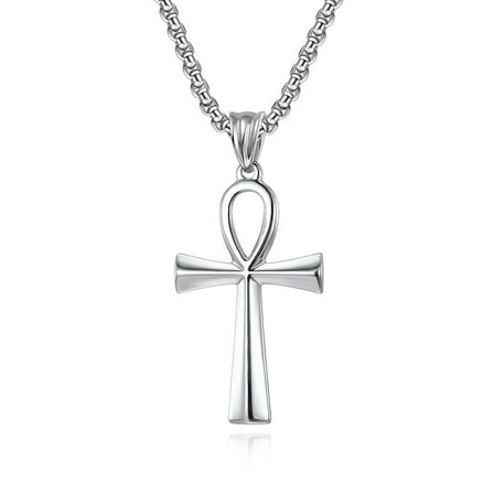 Coptic Ankh Cross Religious Pendant Necklace for Men Women, Stainless Steel Cross Silver/Gold/Black Cross Pendant with 24" Chain