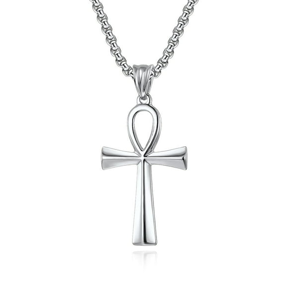 Coptic Ankh Cross Religious Pendant Necklace for Men Women, Stainless Steel Cross Silver/Gold/Black Cross Pendant with 24" Chain