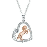 ICTPTOSL Horse Necklace for Women Sterling Silver Heart Horse Pendant Necklace Jewelry Gifts for Mom Wife Girlfriend