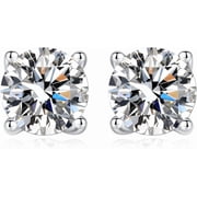 Moissanite Earrings for Women, 925 Sterling Silver 3-10mm 0.2-8ct Round Cut D Color VVS1 Studs, 14K White Gold Plated Lab Created Diamond Earrings Men