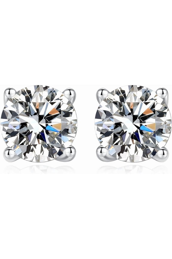 Moissanite Earrings for Women, 925 Sterling Silver 3-10mm (0.2-8ct) Round Cut D Color VVS1 Studs, 14K White Gold Plated Lab Created Diamond Earrings Men