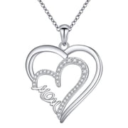 ICTPTOSL Mothers Day Gift for Women, I Love You Mom Necklace Sterling Silver Heart Mom Necklace Jewelry Gifts for Mom Wife