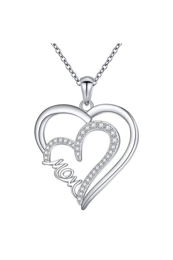 Mothers Day Gift for Women, I Love You Mom Necklace Sterling Silver Heart Mom Necklace Jewelry Gifts for Mom Wife