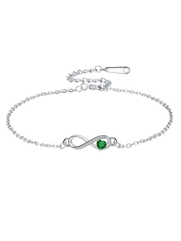 Infinity Heart Birthstone Bracelet for Women 925 Sterling Silver Bracelet Jewelry Gifts for Mother Wife Girlfriend Her