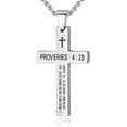thumbnail image 1 of Rynsito Inspirational Bible Verse Cross Necklace for Men, Stainless Steel Plain Black Silver Cross Pendant Necklace for Men 20-24 Inches Curb Chain Faith Jewelry Gift, 1 of 6