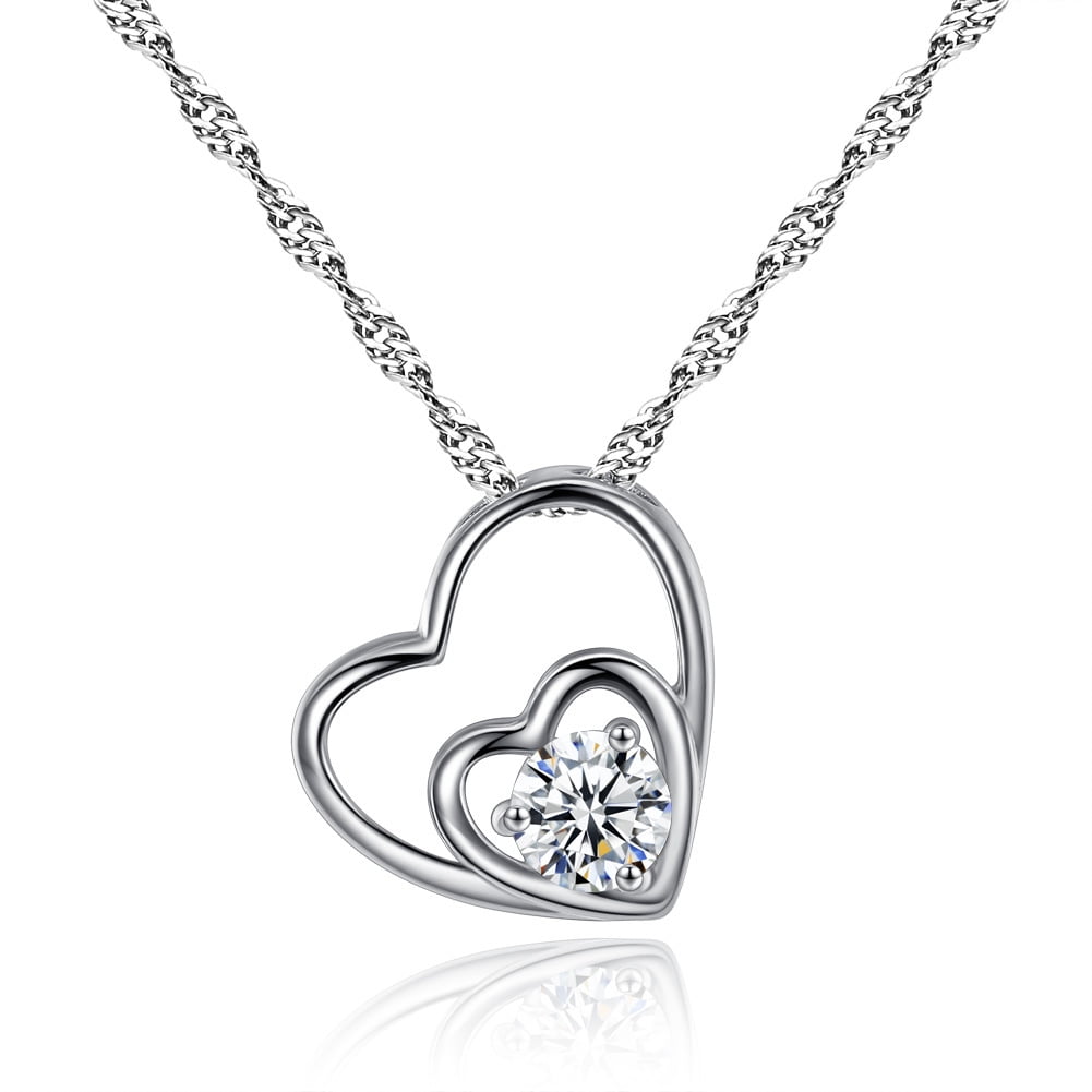 ICTPTOSL Love Heart Pendant Necklaces for Women 925 Sterling Silver