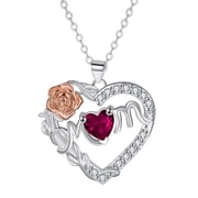 Mother's Day Gifts for Women, Mom Necklaces with Rose, Gemstone Rubellite Necklace Heart Pendant Necklace Mother's Day Birthday Gift for Women Mom Nana