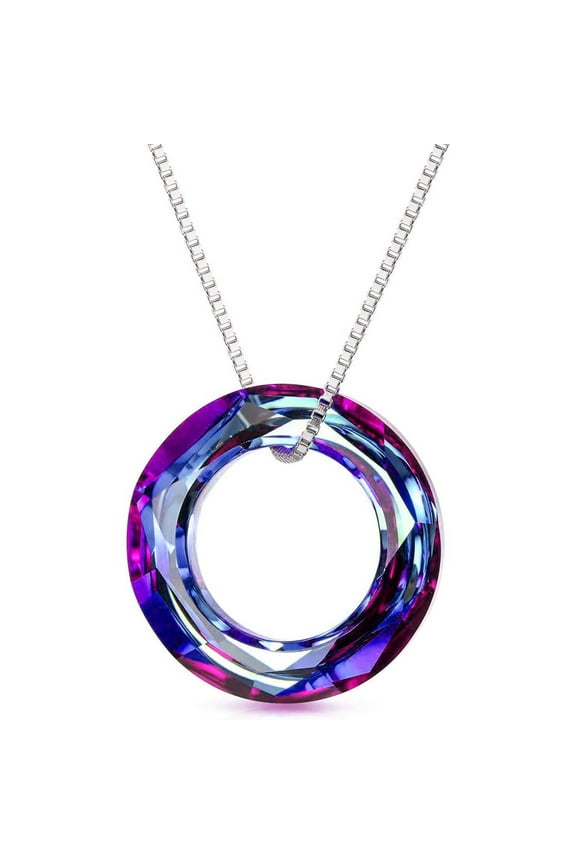 Mother's Day Gifts for Women, 925 Sterling Silver Circle Necklace with Austrian Crystal, Jewelry Gifts for Women Mother Wife