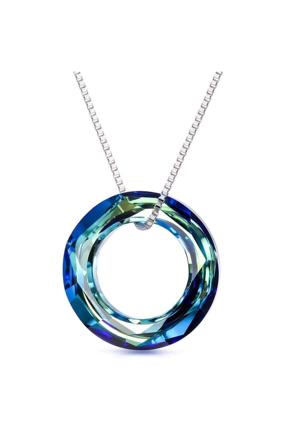 Mother's Day Gifts for Women, 925 Sterling Silver Circle Necklace with Austrian Crystal, Jewelry Gifts for Women Mother Wife