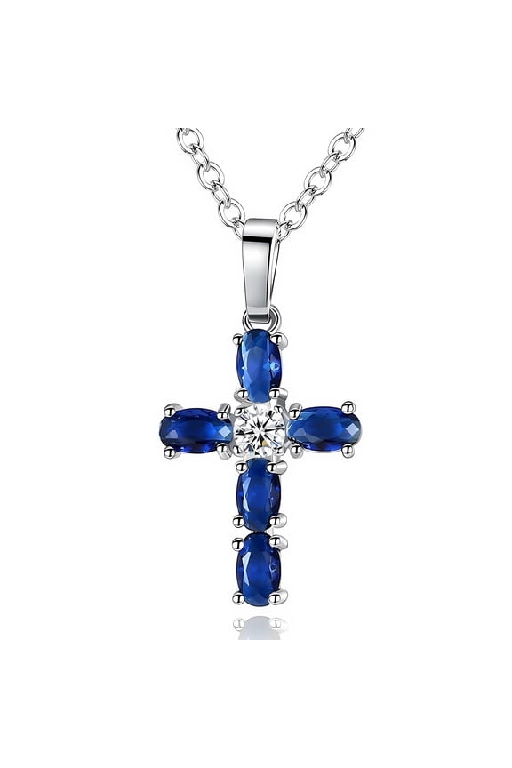 Mother's Day Gifts for Women, Cross Necklace Sterling Silver Cross Pendant Necklace with Topaz Gemstone, Jewelry Gifts for Women Mom Mama Nana
