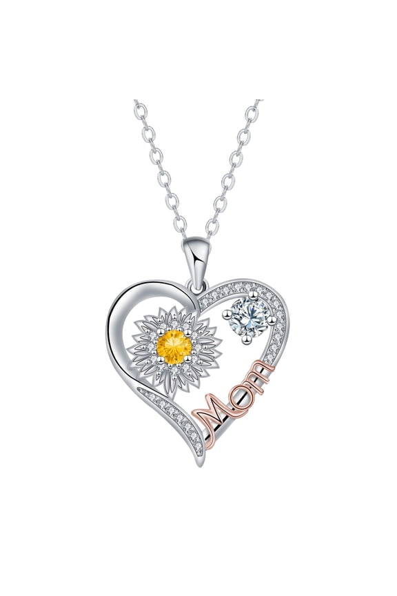 Mother's Day Gifts for Women, I Love You Mom Sunflower Necklace Sterling Silver Heart Jewelry for Mother Wife Nana