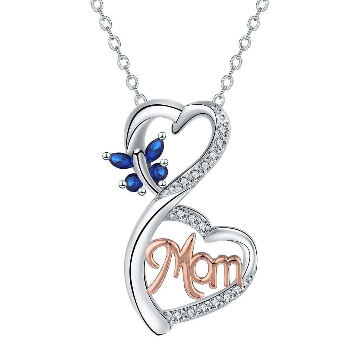 ICTPTOSL Mothers Day Necklace 925 Sterling Silver Heart Butterfly Necklace Mother Mom Necklace Pendant Jewelry Birthday Gifts for Mom