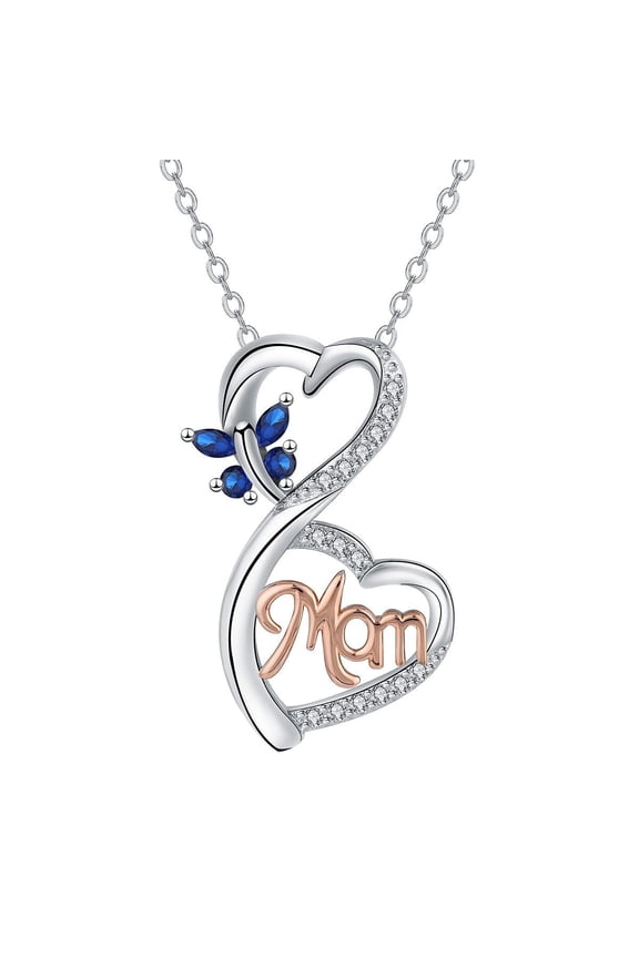 Mothers Day Necklace 925 Sterling Silver Heart Butterfly Necklace Mother Mom Necklace Pendant Jewelry Birthday Gifts for Mom