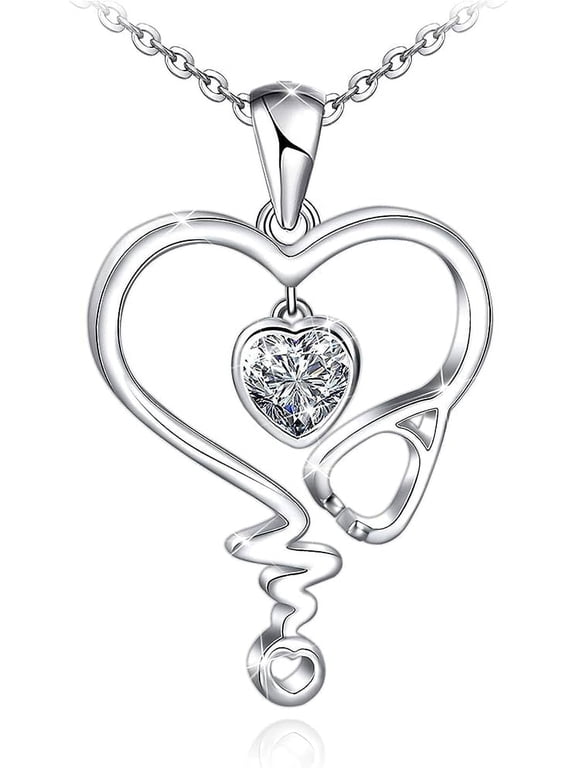 Nurse Necklace for Women 925 Sterling Silver Stethoscope Heartbeat Necklace Jewelry Gifts for Nurse Graduation Medical Student Doctor