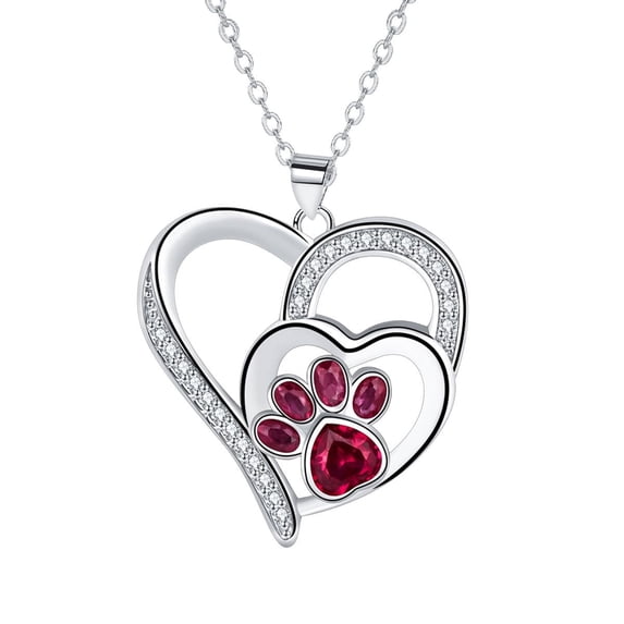 Rynsito Puppy Dog Cat Pet Paw Print Love Heart Pendant Necklace 18 inches
