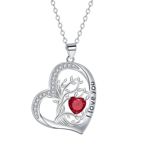 Rynsito Valentine Day Gifts for Women, Sterling Silver Tree of Life Necklace with Heart Birthstone Necklace, Jewelry Gifts for Mother Wife Daughter Girlfriend