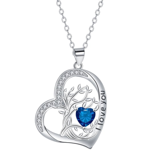 Rynsito Valentine Day Gifts for Women, Sterling Silver Tree of Life Necklace with Heart Birthstone Necklace, Jewelry Gifts for Mother Wife Daughter Girlfriend