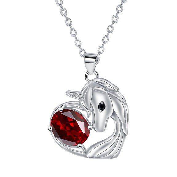 ICTPTOSL Unicorn Gifts, Heart Unicorn Necklaces with Garnet for Women Unicorns Gifts for Her Unicorn Jewelry Birthday Gifts