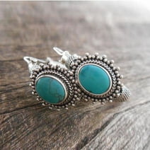 ICTPTOSL Turquoise Earrings 925 Sterling Silver Hoop Earring Boho Earrings Birthday Western Jewelry Gifts for Women Girls