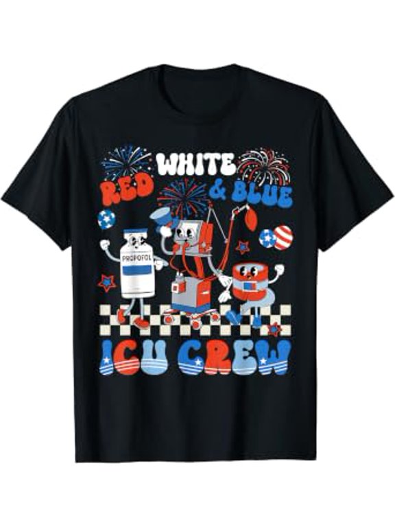 ICU Nurse 4th Of July Independence Day Red White ICU Crew T-Shirt