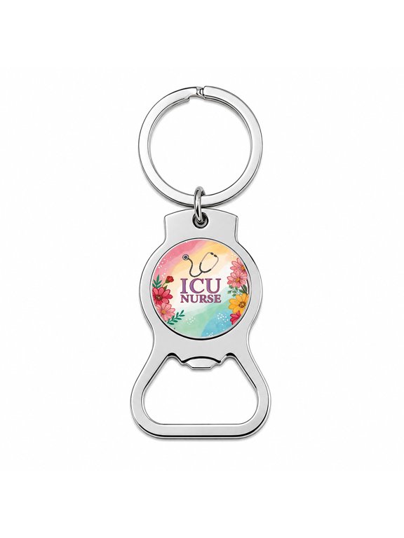 ICU Nurse Appreciation Stethoscope Flowers Floral Portable Bottle Opener Metal Keychain