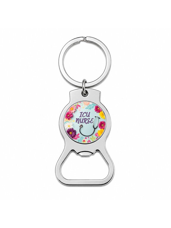 ICU Nurse Appreciation Stethoscope Flowers Portable Bottle Opener Metal Keychain