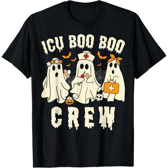 ICU Nurse Boo Crew Groovy Halloween Critical Care Nurse T-Shirt