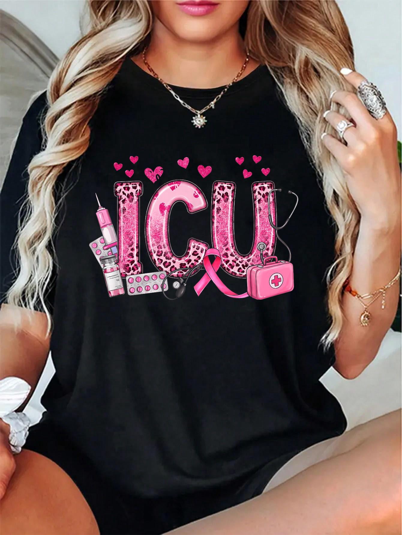 Baby Animal Ribon ICU Nurse Leopard Skin Breast Cancer Awareness Pink Ribbon T-Shirt ...