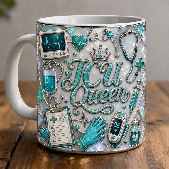 ICU Queen Mug 3D Effect, Critical Care Nurse Coffee Cup Gift for ICU Nurse