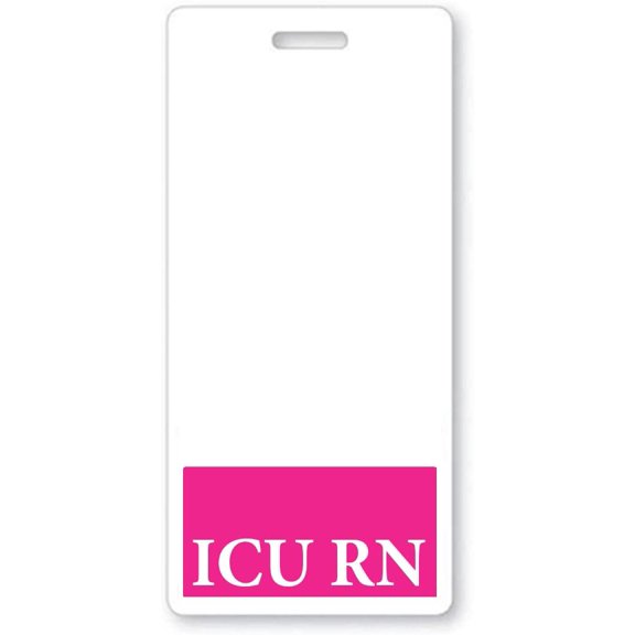 ICU RN Badge Buddy - Vertical Heavy Duty Spill & Tear Resistant Cards - 2 Sided Quick Role Identifier ID Buddies for Critical Care Nurses/Intensive Care Registered Nursing - Specialist ID (Hot Pink)
