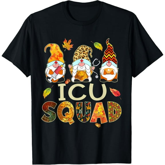 ICU Squad Gnome Nurse Leopard Thanksgiving Fall Stethoscope T-Shirt