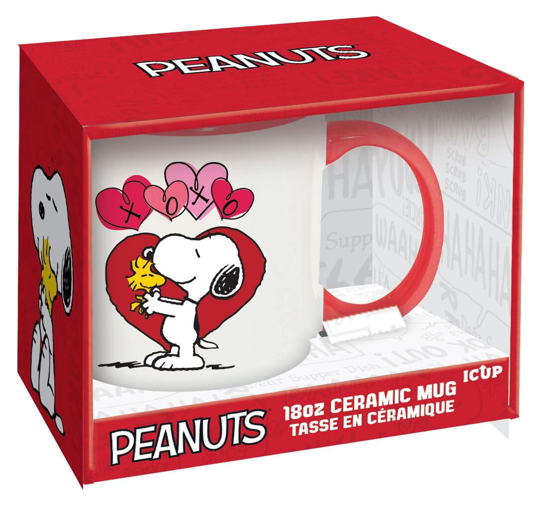 ICUP Peanuts XOXO Snoopy & Woodstock 18 oz Red/White Ceramic Mug