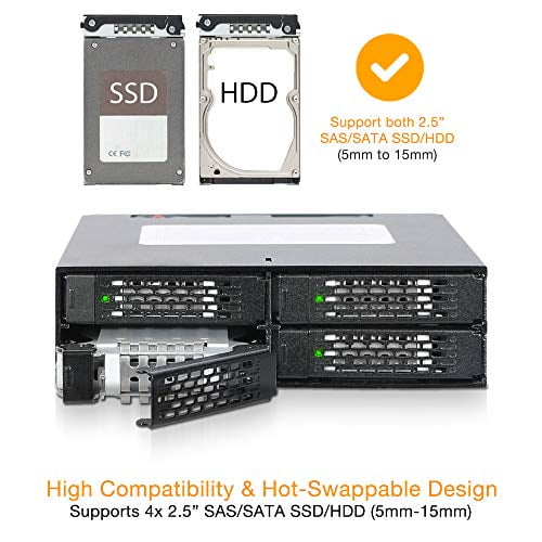 ICY DOCK Rugged Full Metal 4 Bay 2.5 SAS/SATA HDD & SSD Hot Swap Backplane Cage Mobile Rack for 5.25 Drive Bay - ToughArmor MB994SP-4S