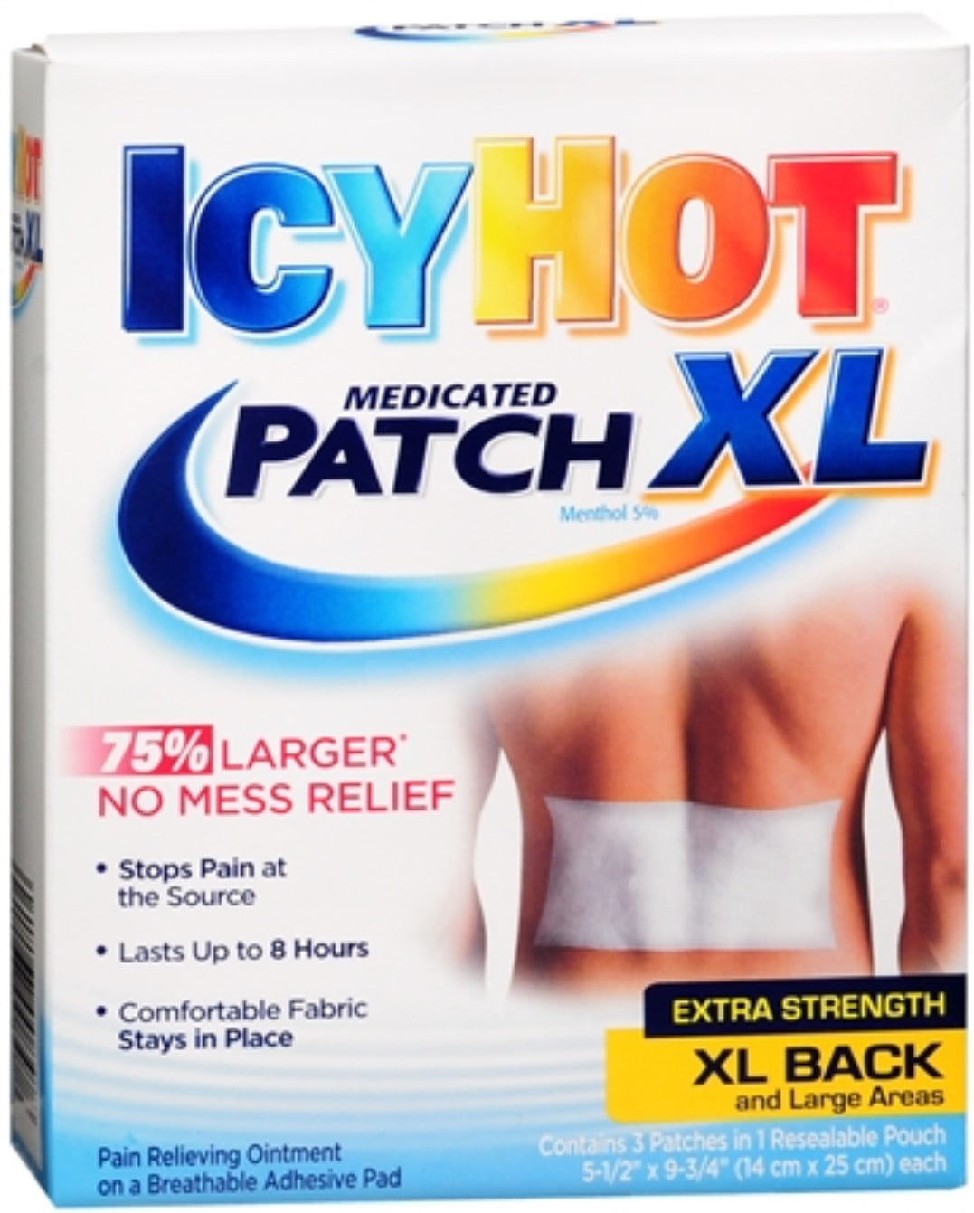 ICY HOT Medicated Patches Extra Strength Extra Large (Back) 3 Each (Pack of 4)