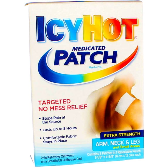 ICY HOT Medicated Patches Extra Strength Small (Arm, Neck, Leg) 5 Each (Pack of 2)