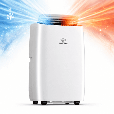 ICYBER BOOM 12000 BTU Portable Air Conditioner with Heater, 4-in-1 AC Unit, Cools up to 600 sq.ft, DIY Window Kit, Remote, 24H Timer, for Bedroom Home Office, White