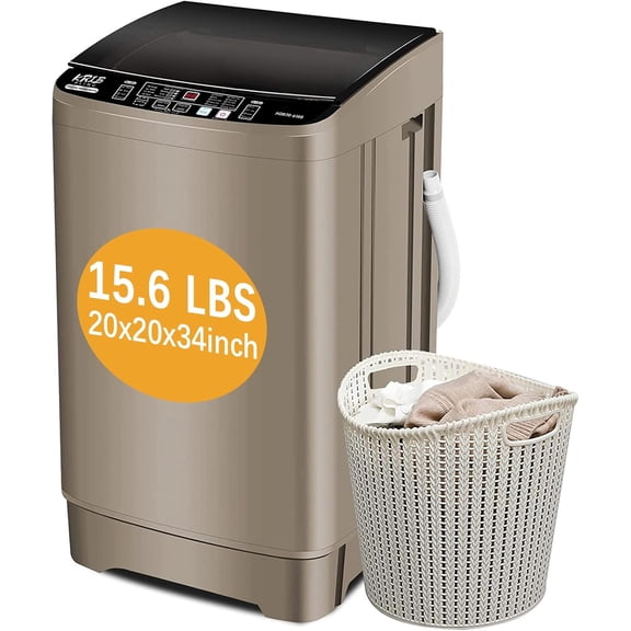 ICYBER BOOM 15.6 lbs Portable Washing Machine, Fully Automatic Top Load Washer with Spin Dryer, 10 Wash Programs & 4 Water Levels, Compact Laundry Washer with Stainless Steel Tub for Apartments Dorms