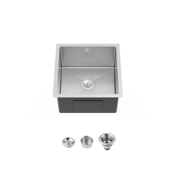 ICYBER BOOM 18"x18" Undermount Handmade Stainless Steel Single Bowl Kitchen Sink, Brushed Nickel Finish, 20 Gauge Square Sink with US Standard Drain Strainer