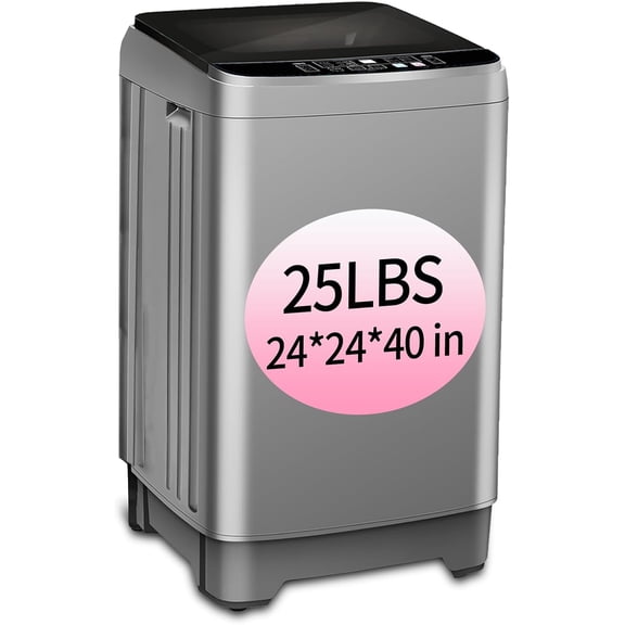 ICYBER BOOM 25 lbs Automatic Washing Machine, 2-in-1 Top Load Washer Spin Dryer, 10 Programs Stainless Steel Tub, Compact Laundry Washer for Apartments Dorms Homes, Grey