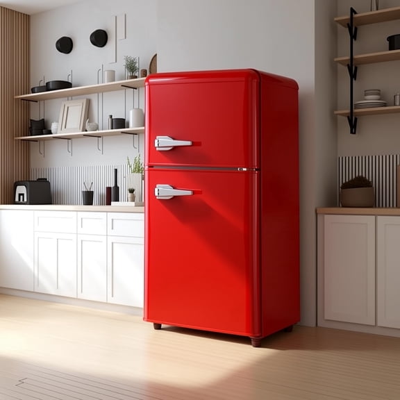 ICYBER BOOM 3.5 Cu. Ft. Mini Fridge with Freezer, 2 Door Compact Refrigerator with 7-Level Adjustable Thermostat, Removable Glass Shelves, LED Light, Energy Saving Small Refrigerator for Bedroom, Dor