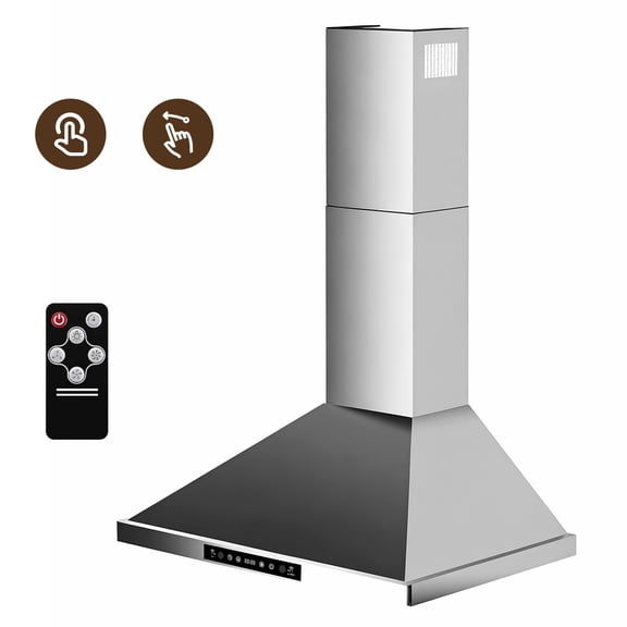 ICYBER BOOM 30 Inch Wall Mount Range Hood, 750 CFM Max Airflow Stainless Steel Kitchen Vent Hood with Gesture & Remote Control, 3 Speeds, 3-Min Delay, 66 dB, LED Lights, Includes Chimney, Carbon Filt
