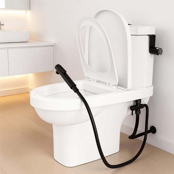 ICYBER BOOM Handheld Bidet Sprayer Kit, Black Stainless Steel Toilet Spray with Adjustable Pressure, 47" Hose & T-Valve Adapter, Multi-Purpose for Personal Hygiene, Baby Care, Pet Bath
