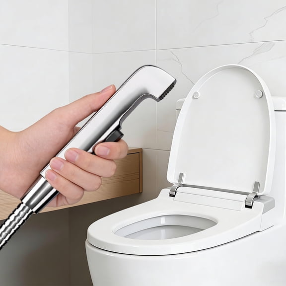 ICYBER BOOM Handheld Bidet Sprayer Kit, Chrome Stainless Steel Toilet Spray with Adjustable Pressure, 47" Hose & T-Valve Adapter, Multi-Purpose for Personal Hygiene, Baby Care, Pet Bath