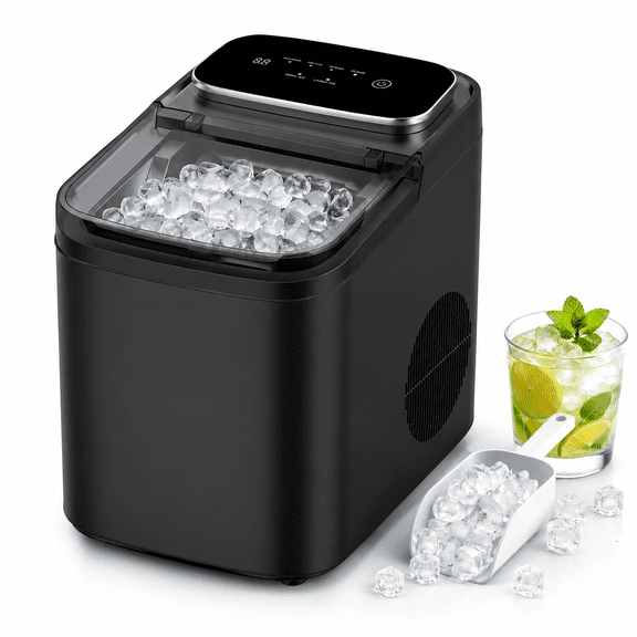 ICYBER BOOM Nugget Ice Maker Countertop, 33 lbs Per Day Portable Pebble Ice Machine, 2 Adjustable Ice Sizes, Soft Chewable Bullet Ice for Home, Party, RV, Self-Cleaning, Full Touch Screen,Black
