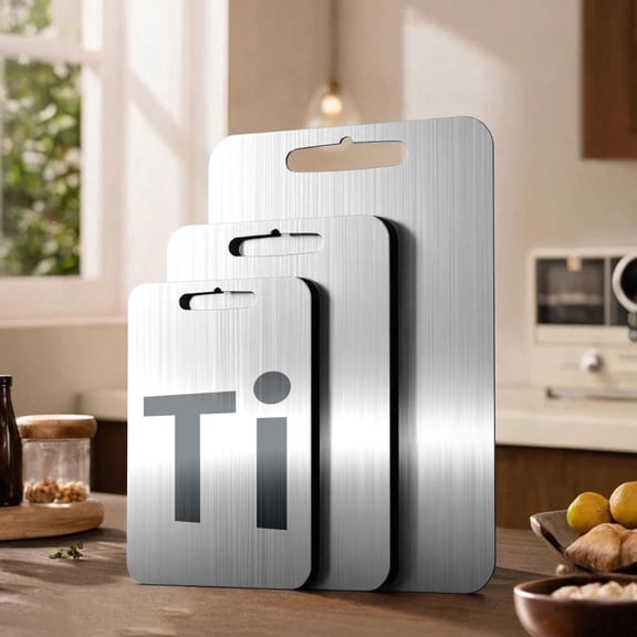 ICYBER BOOM Titanium Cutting Board 3-Piece Set, 99.9% Pure Titanium Kitchen Boards (Small 7.8"x11.8", Medium 9.4"x13.7", Large 11.8"x18.1"), Antibacterial, Non-Porous, Scratch-Resistant, Dishwasher S