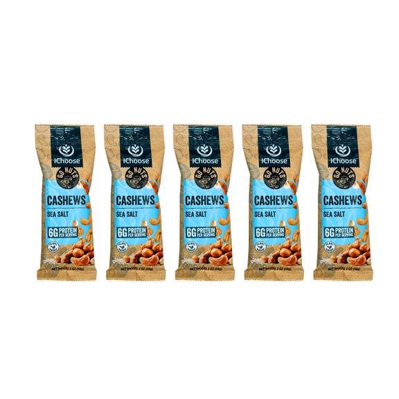 IChoose Go Nuts Premium Cashews, High Protein Plant-Based Snack, 2 oz per Pack (5 Packs, Seasalt)