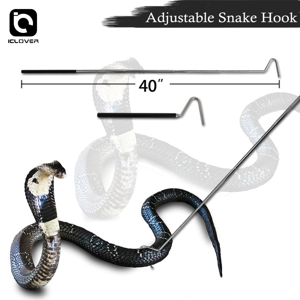 IClover Collapsible Snake Hook for Catching, Controlling, or Moving Snakes,  Professional Retractable Stainless Steel Reptile Hook with Non-Slip Handle